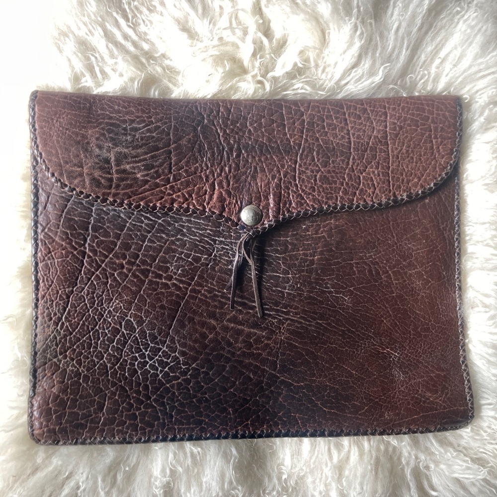 Vtg Native Handmade Leather Buffalo Nickel 70s portfolio laptop briefcase bag